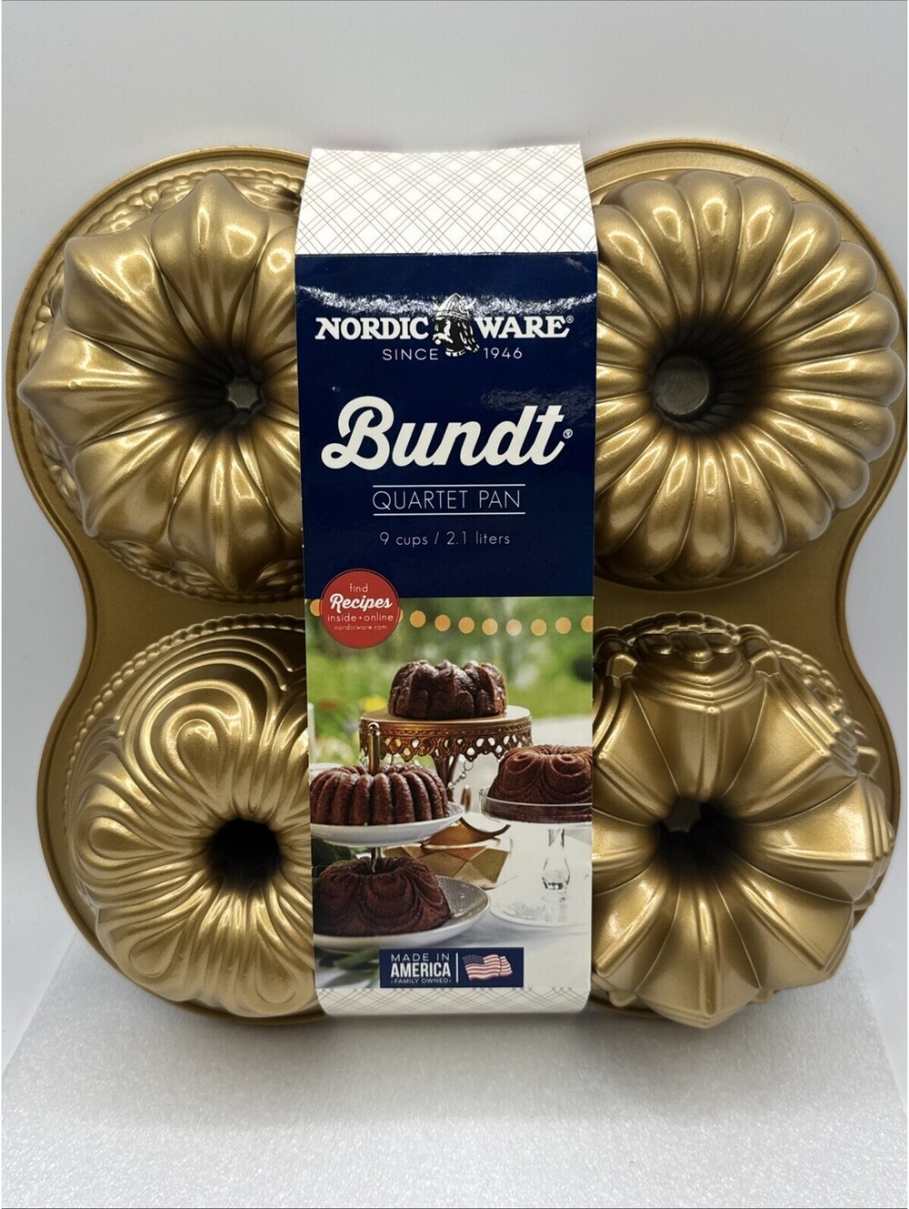 Nordic Ware Gold Bundt Quartet 4 Bundt Cake Pan 5.5” X 3” 4 Different Designs
